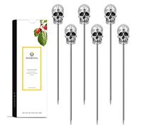 Homestia Metal Cocktail Picks, 4.7" Silver Skull Series, 6Pcs Fancy Martini Olive Picks, Vintage Cocktail Pins