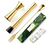 Homestia Muddler & Spoon Set for Cocktails, 304 Stainless Steel 10" Bar Muddler, 12" Cocktail Spoon, 1 oz 2 oz Jigger, 3 PCS Cocktail Set for Margaritas, Mojitos and Fruit Drinks Bar Tool Set Gold