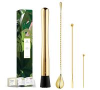Homestia Stainless Steel Muddler for Cocktail and Mixing Spoon Home Bar Tool Set - Create Delicious Mojitos and Other Fruit Based Drinks Muddler Bartender Accessories (10" Muddler Gold)