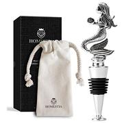 Homestia Wine Stoppers for Wine Bottles, Mermaid Wine Beverage Bottle Stopper, Stainless Steel Reusable Wine Corks with Silicone Seal, Bottle Cover Leak proof Keep Fresh