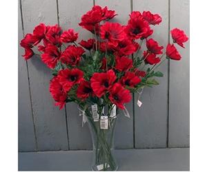 Homestreet 10 x Red Poppy Stems 45cm Artificial Flowers 4 Flower Heads per Stem Wild Red Poppies with Leaves