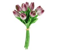 Homestreet Bunch of Tulips, 10 stems of real touch tulips hand tied in a bouquet with raffia, 5 colours to choose from, new spring colours from (aubergine)