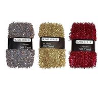 Homestreet Extra Long 15 metre, 50 foot Christmas Tinsel in a choice of Red, Silver or Gold Xmas Decoration (3 Pk Multi)