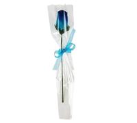 Homestreet Single Artificial Wooden Rose, 26cm, Cellophane Wrapped with Diamante Centre and Ribbon, Multiple Colours Available (Blue Tip)