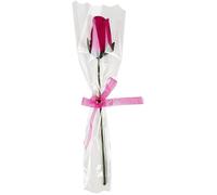Homestreet Single Artificial Wooden Rose, 26cm, Cellophane Wrapped with Diamante Centre and Ribbon, Multiple Colours Available (Cerise)