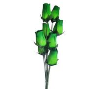 Homestreet Wooden Roses In Many Colours - 8 Single Rose Bud Stems Tied In A Bunch - Quality Small Flower Display (Green/Dark Green Tip)