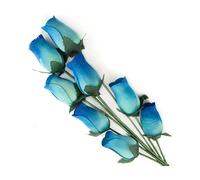 Homestreet Wooden Roses In Many Colours - 8 Single Rose Bud Stems Tied In A Bunch - Quality Small Flower Display (Teal/Blue Tip)