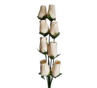 Homestreet Wooden Roses In Many Colours - 8 Single Rose Bud Stems Tied In A Bunch - Quality Small Flower Display (Cream)