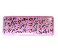HomestreetUK Bright Hard Shell Plastic Pencil Case with Print, Deep Plastic Pencil Tin Style Stationery or Craft Carry Box Pink Blue Orange (Pink Flowers)