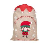 HomestreetUK Large Hessian Bag Santa Secret Surprise Elves with Felt Elf Applique Motif Boy or Girl Elf (BOY)