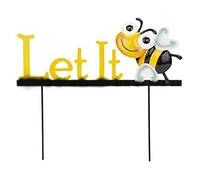HomestreetUK Let it Bee Garden Sign - Very Cute Yellow and Black Metal Sign with Message and Sweet Smiling Bee (BEESign)