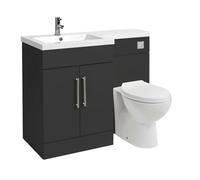 Homestylestore 1105mm Black Grey Left Hand Bathroom Combination Vanity Toilet Wc Unit And Chrome T Bar Handles