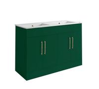 Homestylestore 1210mm Dark Green Floorstanding Bathroom Vanity Unit Double Basin And Aged Gold T Bar Handle