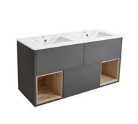 Homestylestore 1212mm Black Grey Wall Hung Bathroom Vanity Unit Open Shelf Marble Effect Basin