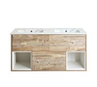 Homestylestore 1212mm Light Oak Wall Hung Bathroom Vanity Unit Led Lit Open Shelf Marble Effect Basin