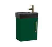 Homestylestore 400mm Dark Green Wall Hung Bathroom Vanity Unit Black Basin And Aged Gold T Bar Handle