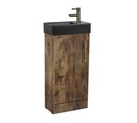 Homestylestore 400mm Dark Oak Floorstanding Bathroom Vanity Unit Black Basin And Aged Gold T Bar Handle