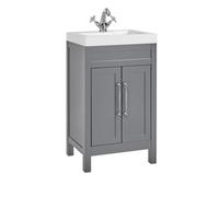 Homestylestore 502mm Light Grey Floorstanding Bathroom Vanity Unit And Classic Chrome T Bar Handles