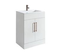 Homestylestore 600mm White Floorstanding Bathroom Vanity Unit And Aged Bronze T Bar Handles