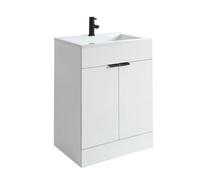 Homestylestore 600mm White Floorstanding Bathroom Vanity Unit And Black Finger Pull Handles