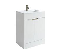 Homestylestore 600mm White Floorstanding Bathroom Vanity Unit And Gold Finger Pull Handles