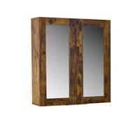 Homestylestore 600mm X 650mm Dark Oak Wall Mounted Mirrored Door Bathroom Cabinet And Aged Gold Finger Pull Handles