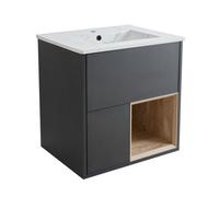 Homestylestore 612mm Black Grey Wall Hung Bathroom Vanity Unit Open Shelf Marble Effect Basin