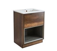Homestylestore 612mm Dark Oak Bathroom Vanity Unit Open Shelf Marble Effect Basin