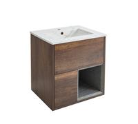 Homestylestore 612mm Dark Oak Wall Hung Bathroom Vanity Unit Open Shelf Marble Effect Basin