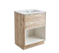 Homestylestore 612mm Light Oak Bathroom Vanity Unit Open Shelf Marble Effect Basin