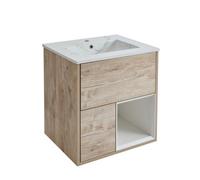 Homestylestore 612mm Light Oak Wall Hung Bathroom Vanity Unit Open Shelf Marble Effect Basin