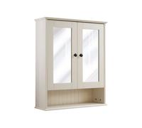 Homestylestore 650 X 750mm Antique White Wall Mounted Mirrored Door Bathroom Cabinet And Black Round Handles