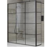 Homestylestore 700mm Black Grid Recessed Walk In Wet Room Shower Enclosure With Hinged Return Panel