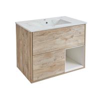 Homestylestore 812mm Light Oak Wall Hung Bathroom Vanity Unit Open Shelf Marble Effect Basin