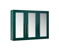 Homestylestore 900mm X 650mm Dark Green Wall Mounted Mirrored Door Bathroom Cabinet And Aged Gold T Bar Handles