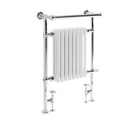 Homestylestore 930 X 620mm Chrome And White Dual Fuel Heated Towel Rail Radiator, Valves And Cable Cover