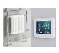 Homestylestore 930 X 620mm Chrome White Dual Fuel Heated Towel Rail Radiator, Valves, Touchscreen Wifi Thermostat & Cable Cover