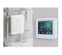 Homestylestore 930 X 620mm Chrome White Dual Fuel Heated Towel Rail Radiator, Valves, Touchscreen Wifi Thermostat Cable Cover