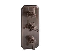 Homestylestore Aged Bronze Art Deco 2 Outlet Triple Thermostatic Mixer Shower Valve