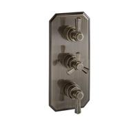 Homestylestore Aged Gold Art Deco 2 Outlet Triple Thermostatic Mixer Shower Valve