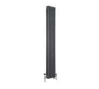 Homestylestore Anthracite 1800mm X 290mm Cast Iron Style Vertical 3 Column Dual Fuel Radiator With Chrome Thermostatic Valves