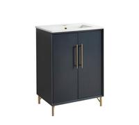 Homestylestore Anthracite 610mm Bathroom Vanity Unit With Basin And Brushed Brass T Bar Handle