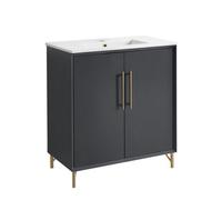 Homestylestore Anthracite 810mm Bathroom Vanity Unit With Basin And Brushed Brass T Bar Handle