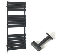 Homestylestore Anthracite Flat Panel Heated Towel Rail Radiator With Simple Heating Element And Cable Cover 1200mm X 450mm