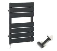 Homestylestore Anthracite Flat Panel Heated Towel Rail Radiator With Simple Heating Element And Cable Cover 600mm X 400mm