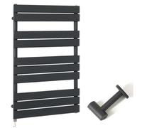 Homestylestore Anthracite Flat Panel Heated Towel Rail Radiator With Simple Heating Element And Cable Cover 975mm X 600mm