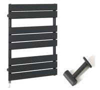 Homestylestore Anthracite Flat Panel Heated Towel Rail Radiator With Simple Heating Element And Cable Cover 825mm X 600mm