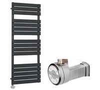 Homestylestore Anthracite Flat Panel Heated Towel Rail Radiator With Thermostatic Heating Element And Cable Cover 1500mm X 450mm