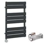 Homestylestore Anthracite Flat Panel Heated Towel Rail Radiator With Thermostatic Heating Element And Cable Cover 825mm X 450mm