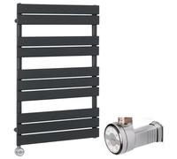 Homestylestore Anthracite Flat Panel Heated Towel Rail Radiator With Thermostatic Heating Element And Cable Cover 975mm X 600mm